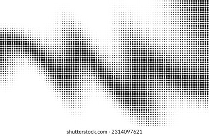 Monochrome gradient halftone dots background. Vector illustration. Big wave