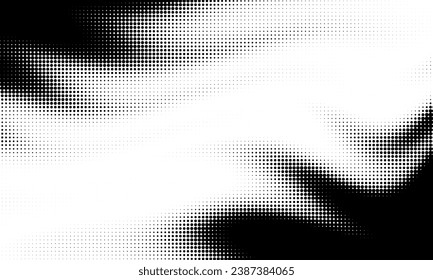 Monochrome gradient halftone dots background. Vector illustration. Big wave