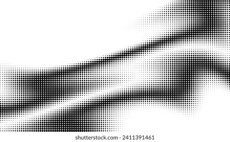 Monochrome gradient halftone dots background. Vector illustration. Big wave