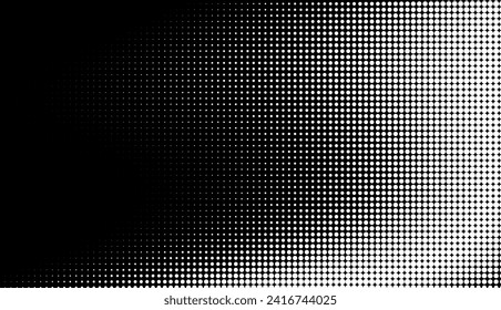 Monochrome gradient halftone dots background. Vector illustration. Abstract grunge dots on black background