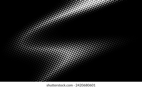 Monochrome gradient halftone dots background. Vector illustration. Abstract grunge dots on black background