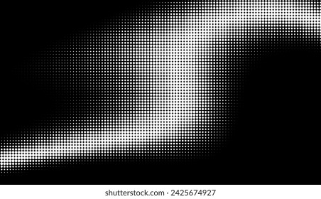 Monochrome gradient halftone dots background. Vector illustration. Abstract grunge dots on black background