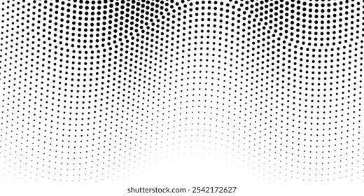 Monochrome gradient halftone dots background. Vector illustration. Abstract small grunge dots