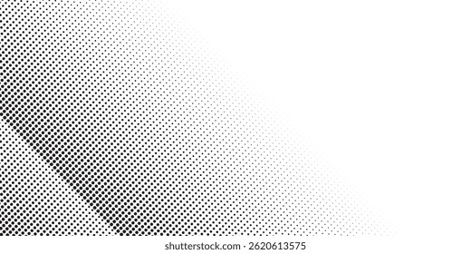 Plano de fundo de pontos de meio-tom de gradiente monocromático. Ilustração vetorial. Abstrato pequenos pontos grunge no fundo branco