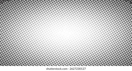Plano de fundo de pontos de meio-tom de gradiente monocromático. Ilustração vetorial. Abstrato pequenos pontos grunge no fundo branco