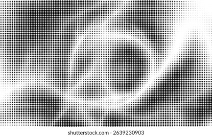 Monochrome gradient halftone dots background. Vector illustration. Abstract grunge dots on black background
