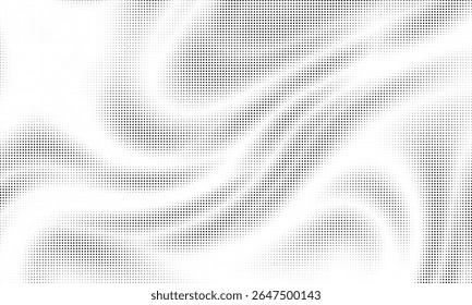 Plano de fundo de pontos de meio-tom de gradiente monocromático. Ilustração vetorial. Onda grande