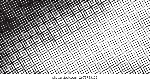 Plano de fundo de pontos de meio-tom de gradiente monocromático. Ilustração vetorial. Abstrato pequenos pontos grunge no fundo branco
