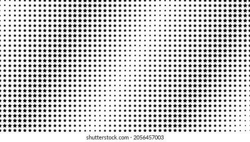 Fondo de las estrellas de media tonalidad de gradiente monocromo. Plantilla de patrón de arte pop, textura. Ilustración Retro Vector Geométrico.