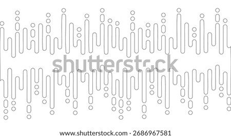 Monochrome gradient illustration features black rounded bars and circles, creating an abstract pattern against a white background with a sense of rhythmic variation and modern simplicity