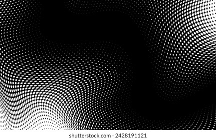Monochrome gradient white halftone dots background. Vector illustration. Abstract grunge dots on black background