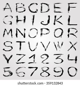 monochrome graffiti alphabet and numbers on a light background vector illustration