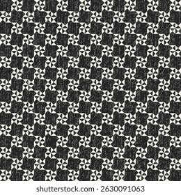 Monochrome Grain Floral Check Pattern