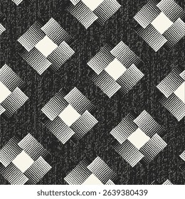 Monochrome Grain Floral Square Dot Pattern