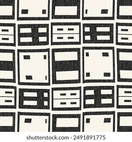Monochrome Grain Folk Check Pattern