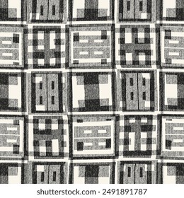 Monochrome Grain Folk Check Pattern