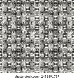 Monochrome Grain Folk Check Pattern