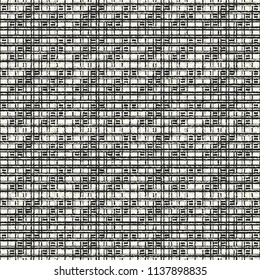 Monochrome Grain Stroke Grid Textured Background. Seamless Pattern.