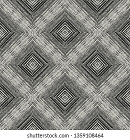 Monochrome Grain Stroke Textured Broken Geometric Ornamental Background. Seamless Pattern. 