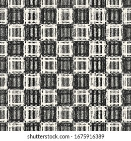 Monochrome Grain Stroke Textured Checked Distressed Pattern.