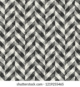 Monochrome Grain Stroke Textured Herringbone Motif. Seamless Pattern.