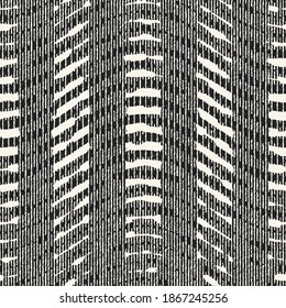 Monochrome Grain Stroke Textured Striped Wavy Seamless Pattern