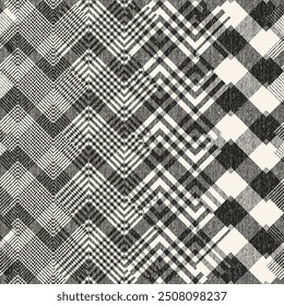 Monochrome Grain Variegated Zigzag Checked Pattern