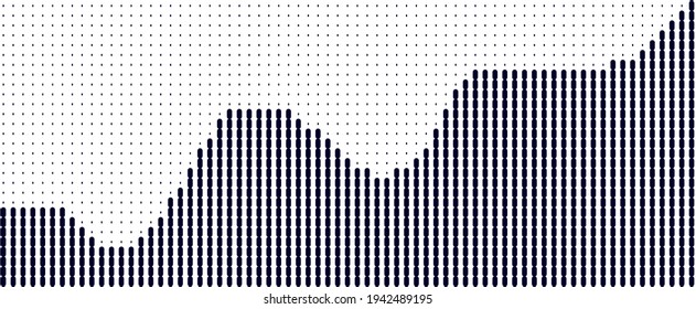 Monochrome graph of growth. Gradient of black and white dots and lines. Halftone texture. Vector illustration.