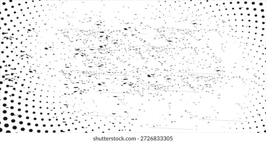 Fundo gráfico monocromático com uma textura grunge angustiada com manchas dispersas e um padrão de pontos de meio-tom esmaecido