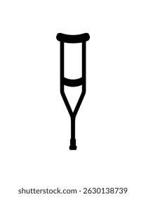 A monochrome graphic displays a single crutch, designed to aid mobility and provide support during medical recovery, rendered in stark black against a white backdrop.