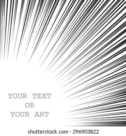 Monochrome graphic explosion with speed lines from the bottom up. Comic book design element
