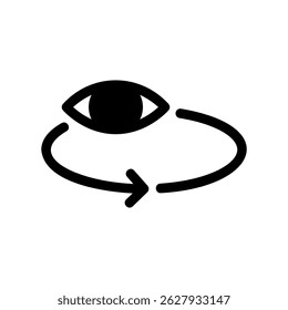 Monochrome Graphic of an Eye Encircled by an Arrow Indicating a Cycle or Review