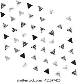 Monochrome graphic pattern with textured hand drawn with ink triangles