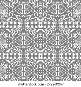 Monochrome graphic seamless pattern. Hand drawn ethnic tribal ornament. Vector geometric background