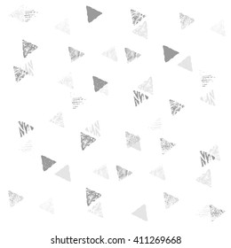 Monochrome graphic seamless pattern with textured hand drawn with ink triangles