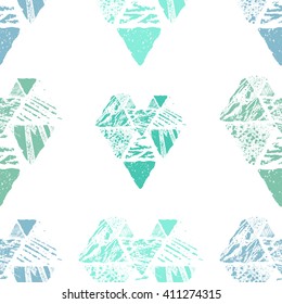 Monochrome graphic seamless pattern with textured hand drawn with ink triangles