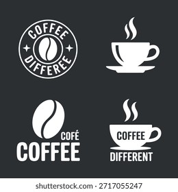 a monochrome graphic showcasing coffee beans steaming cups and related typography utilizing a simplistic and modern design aesthetic for branding purposes