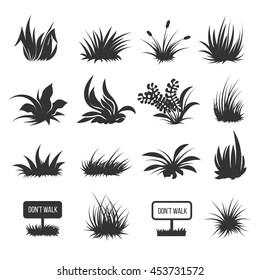 Monochrome grass and lawn vector silhouettes illustration