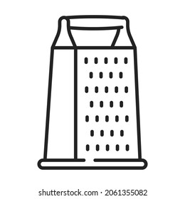 Monochrome grater icon line vector illustration. Simple linear logo kitchen utensil for cooking food isolated on white. Classical retro metallic slicer for comfortable chopping product ingredients
