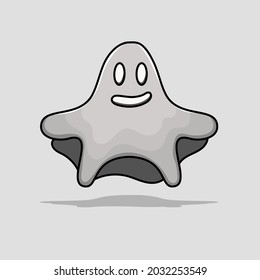 Monochrome gray ghost isolated vector illustration with shadow and cartoon style. can use for halloween design of poster, banner, flyer, pamphlet, leaflet, brochure, catalog, greetings card, mascot 