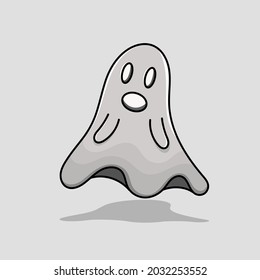 Monochrome gray ghost isolated vector illustration with shadow and cartoon style. can use for halloween design of poster, banner, flyer, pamphlet, leaflet, brochure, catalog, greetings card, mascot 