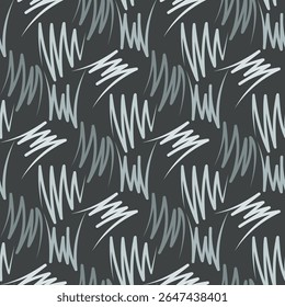 Monochrome gray seamless pattern with zigzag lines. Hand drawn background for your design. Textile, packaging, blog decoration, banner, poster, wrapping paper. Vector. 