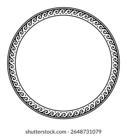 Onda grega monocromática meandro. Arredondar quadro grego clássico. Circular a fronteira europeia. Padrões da Grécia, Roma antiga. Na forma de onda. Onda vitruviana. Para têxteis, gravura, bordados, porcelana, 