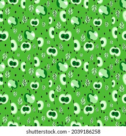 Monochrome green seamless pattern with apples vector