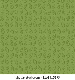Monochrome green seamless pattern with hand drawn leaves. Trendy vector cute small leaf texture for textile, wrapping paper, background, surface, cover, web design