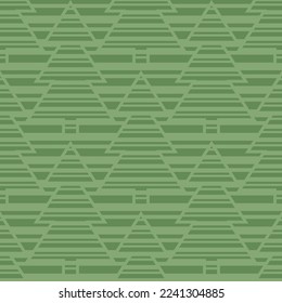 Monochrome green seamless vector pattern with striped Christmas trees on striped background. Abstract geometric design for wrapping paper, interior decoration and stationery. 