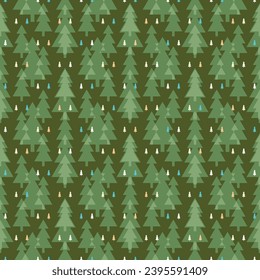 Monochrome green seamless vector pattern with geometric tree silhouettes. Christmas and New Year background for wrapping paper, interior decoration and stationery. 