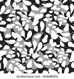 Monochrome grey autumn leaf fall seamless pattern.