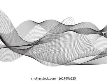 Monochrome grey gradient line abstract background vector eps10 illustration, black and white waved smoke backdrop