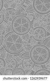 Monochrome grey and white seamless pattern with lemons, oranges and leaves. Graphic citrus background